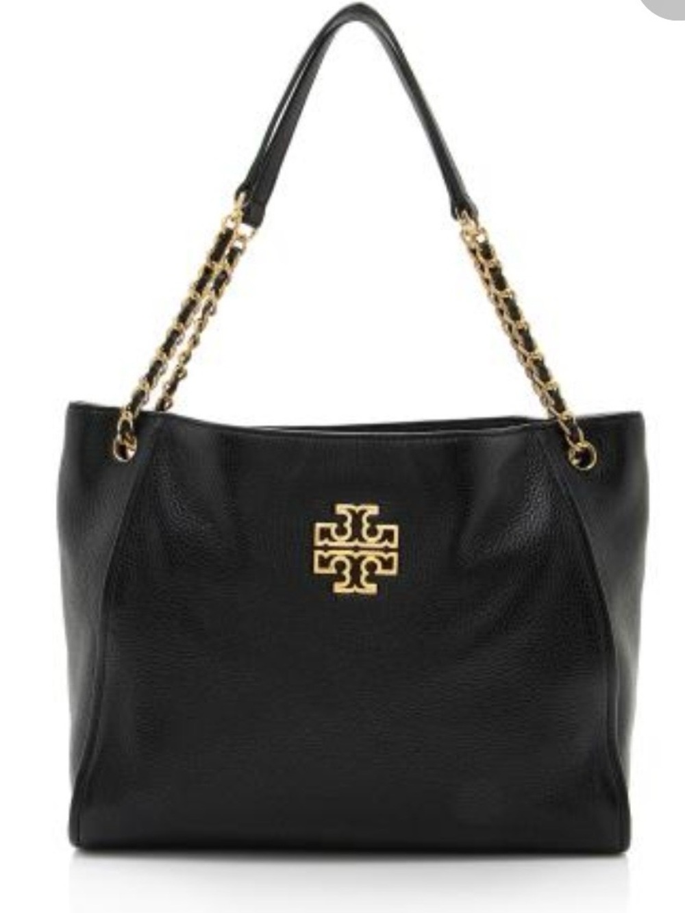 Tory Burch Britten Black Pebbled Leather Shoulder Bag with Gold Hardware